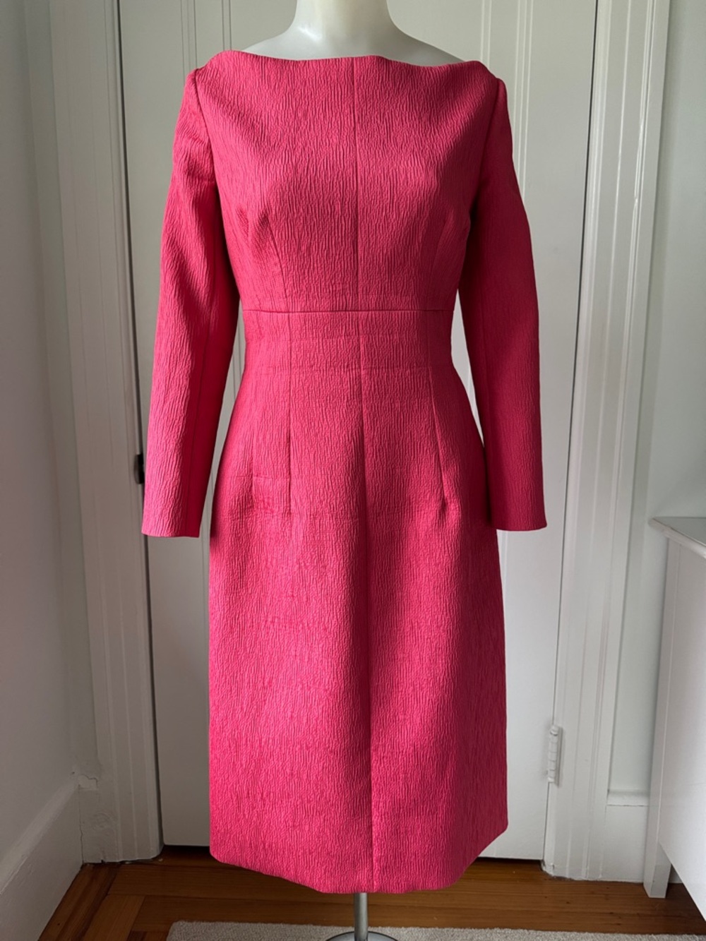 Emilia Wickstead Asher cloqué midi dress Vibrant Pink Long-Sleeve textured US 6